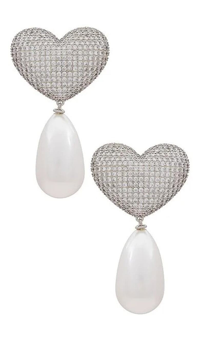 Julietta Frances Pearl Crystal Heart Clip Earrings Dangle Drop Metallic Everyday